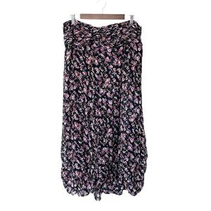 Sundance Skirt Chiffon Silk Ditsy Floral Smocked Maxi Large Boho Romantic Spring